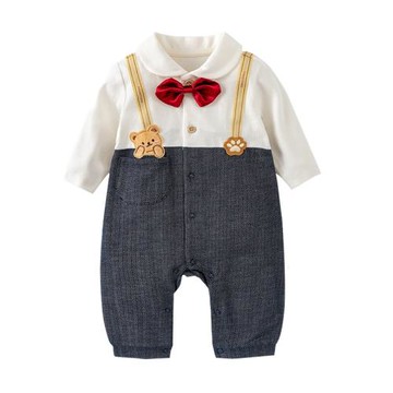 洋氣嬰兒連體衣春秋季男寶寶百天一周歲抓周衣服西裝哈衣攝影禮服