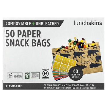 Lunchskins, 紙質零食袋，小熊圖案，50 個