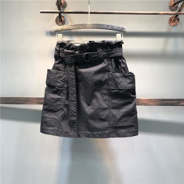 CULV薄款黑色大口袋a字半身裙女短裙夏季松緊腰顯瘦高腰包臀裙子
