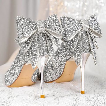 銀色高跟鞋2023新款春夏亮片鉆水晶主紗婚鞋秀禾兩穿新娘結婚禮服