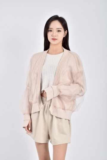 (L) fruit basket韓牌質感坑紋紡紗藕粉色罩衫