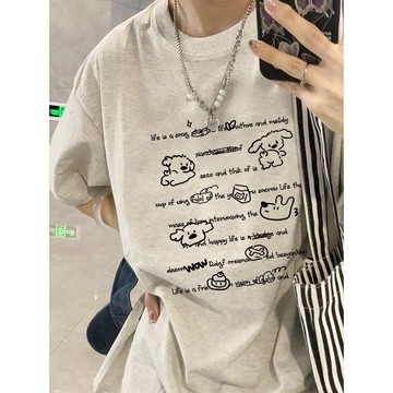 TGNS 純棉 t恤 短袖衣服 上衣 oversize T恤 潮流衣服 夏天衣服 ins風衣服 小狗印花上衣 美式復古