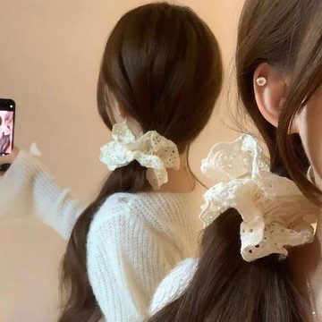 蕾絲花邊大腸發圈少女感扎發頭繩高彈力韓式可愛發飾丸子頭馬尾發