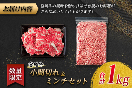 ≪数量限定≫宮崎牛小間切れ＆ミンチセット(合計1kg)　肉　牛　牛肉 BB126-23