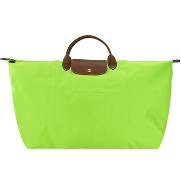 LONGCHAMP LE PLIAGE系列短把再生尼龍摺疊水餃旅行袋(特大/亮綠)