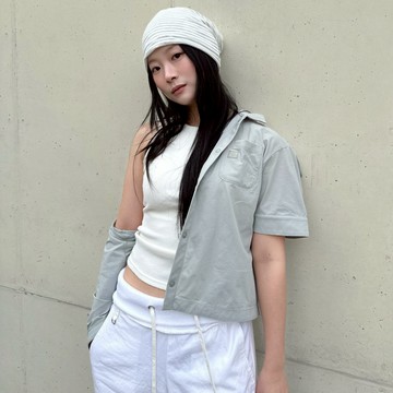 女裝 FROZEN AIR 寬鬆涼感短袖襯衫 - 淺卡其色