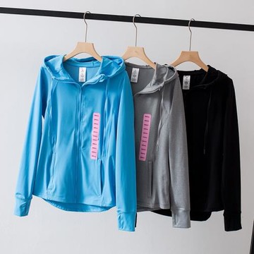 戶外運動開衫外套長袖女連帽拉鏈口袋修身彈力速干透氣健身瑜伽服