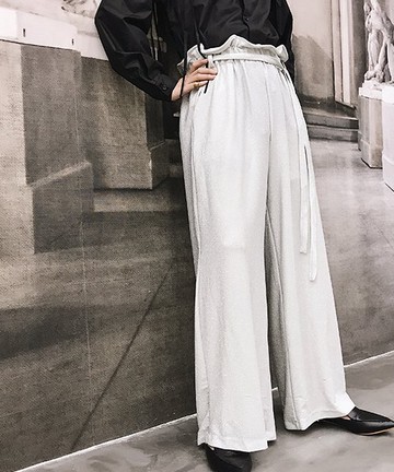 FINDSENSE H1秋季 日本 新款 設計師款 獨家款 復古氣質 閃亮銀絲 花苞 顯瘦高腰闊腿褲 休閒褲 潮男褲子