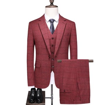 冬冬季男士新郎結婚宴會禮服格子西裝套裝大碼商務休閑西服三件套