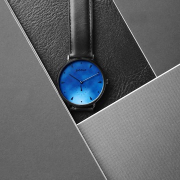 【PICONO】A week 系列 渲染簡約黑色真皮錶帶手錶 / AW-7601