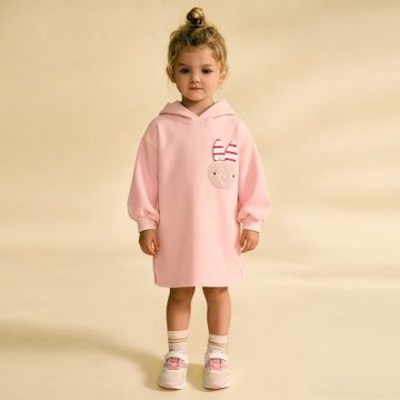 條紋小兔耳朵連帽長袖洋裝 連身裙 連衣裙 兒童 洋裝 女童 大童 童裝 橘魔法 現貨【BB8963】