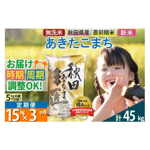 ふるさと納税 秋田県 仙北市 ＜新米＞《定期便3ヶ月》秋田県産 あきたこまち 15kg (5kg×3袋) ×3回 令和5年産 発送時期が選べる 周期調整OK 隔月配…