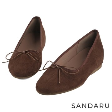 山打努SANDARU-娃娃鞋 蝴蝶結內增高芭蕾舞圓頭鞋-咖啡