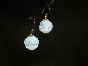 霧白切面-60年代穆拉諾琉璃珠耳環/ 純銀鍍白k/ 義大利手工匠人製