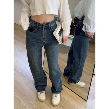 Velpro 現貨｜必備神褲.ᐟ.ᐟ復古高腰直筒牛仔褲♡落地褲 寬鬆 加長 長褲