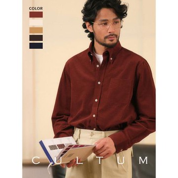【純棉燈芯絨】CULTUM紐扣領長袖襯衫男士休閑寬松復古IVY風襯衣