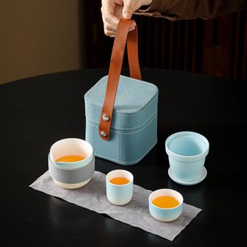 陶瓷快客杯泡茶器茶水分離一壺二杯便攜茶杯辦公杯茶水分離杯商務