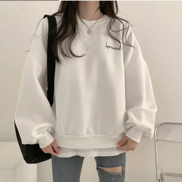 Vuja de 圓領衛衣 大學t 薄衛衣 oversize 大學t 長袖 秋冬上衣 字母上衣 潮流衣服 刷毛 衣服女