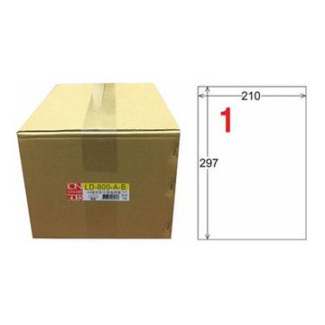 【龍德】A4 白銅版 雷射、影印電腦標籤 1格 210x297mm 1000大張 /箱 LD-800-A-B
