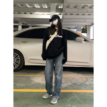 純哥家直筒牛仔褲2025年秋季新款水洗復古高腰寬松拖地褲女小個子