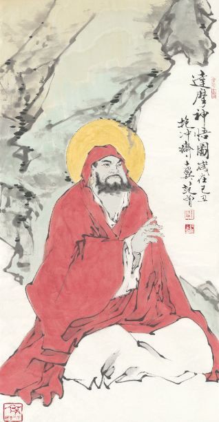 名畫藝術書房客廳臥室裝飾畫心 范曾 達摩神悟圖60×115cm絹本