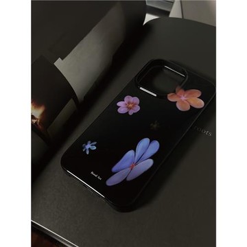 BOOD原創 新中式釉花 黑色光面新款創意 適用于16/16promax軟殼蘋果手機殼iphone15promax秋冬款