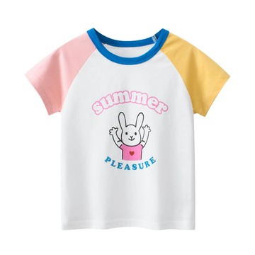 27home - 純棉短袖上衣-夏日兔兔-米白/粉/黃