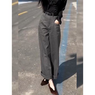 歐洲站彎刀休閑褲女春秋新款大碼梨形身材小個子寬松九分奶奶褲子