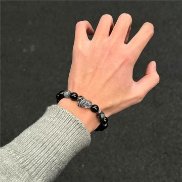 若緣黑曜石靈蛇手串男款純銀本命年小眾轉運珠手鏈生日禮物送男友