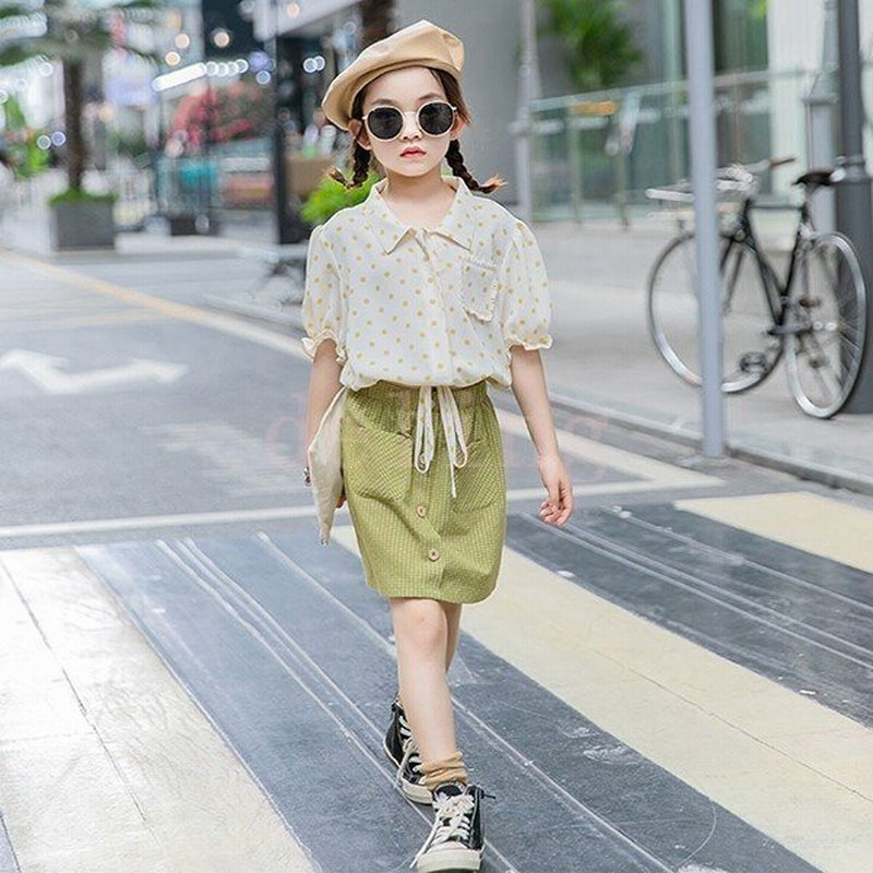 子供服 セットアップ キッズ 女の子 夏 2点セット 上下セット ブラウス 半袖 ドット柄 膝丈スカート ジュニア 可愛い カジュアル 小学生 通販 Lineポイント最大get Lineショッピング