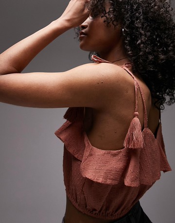 Topshop co-ord tassled beach cami in rust-Multi