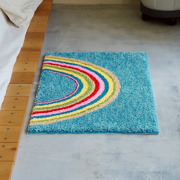 日本 霜山 插畫風防滑吸水快乾浴室踏墊-48x76cm-多色可選 - 藍色格子