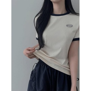 Codibook｜韓國 thepink 字母刺繡拼色圓領短袖T恤［預購］短袖上衣 女裝