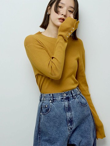 金屬袖扣設計羅紋針織上衣(06000721300) - Green Parks