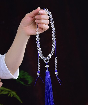 純天然白水晶圓珠加雕刻蓮花車掛 也可做把玩 珠子直徑10mm左右