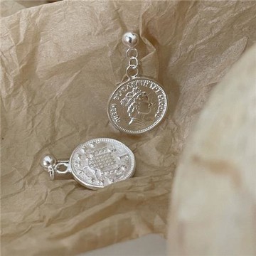 韓國韓版飾品925純銀耳釘金色美分圓型硬幣耳釘批發時尚