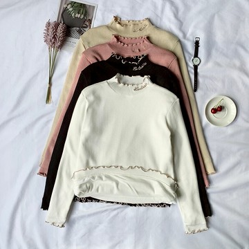 加絨毛衣女寬松外穿新款慵懶風打底長袖上衣加厚保暖針織衫女1入