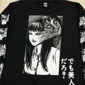 卡通漫畫富江印花個性創意時尚oldschool嘻哈小眾設計感長袖T恤