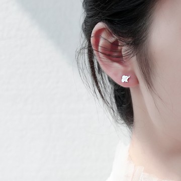 925純銀小象耳釘女可愛小清新森系養耳洞夏天百搭小巧簡約耳環飾