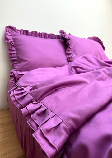 莓果荷葉邊被套，天然 100% 棉 સateen