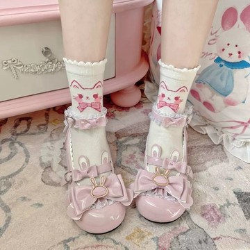 lolita襪子 jk襪 粉色卡通小貓 蝴蝶結 薄款 日系 甜美 少女襪子 學院風 提花襪 吸汗 透氣 不臭腳 百搭