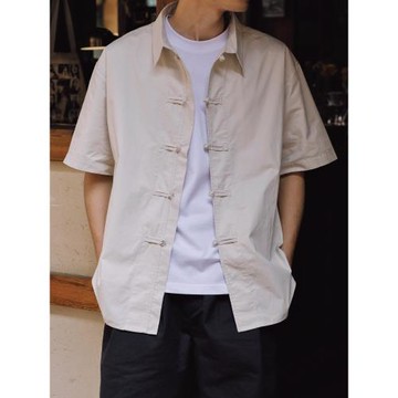 Hungry Artist新中式盤扣短袖襯衫純棉國風t恤男訂婚唐裝漢服上衣