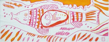 型染手拭巾「魚的心情」(PinkOrange)(100% 棉・手染捺染)