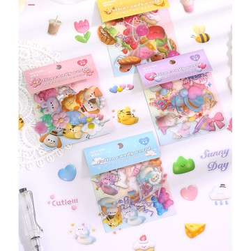 🍋檸檬青🍋 台灣現貨棉花糖系列超可愛3D卡通動物貼紙4款40枚入PVC防水手賬裝飾貼紙包