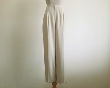 S/M 復古米色打褶長褲 女款 高腰 錐形褲