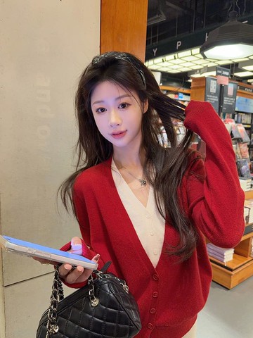 【新品上架】金福紅運V領假兩件針織上衣-94050