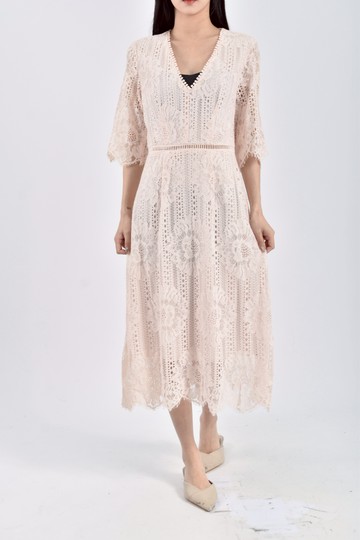 (S) sarah anna質感蕾絲五分袖粉色洋裝