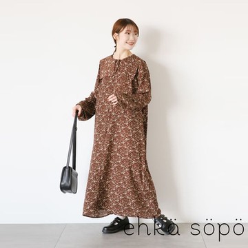 ehka sopo  復古碎花圖案水手領開襟長袖洋裝