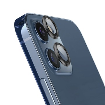 Timo iPhone 12 / iPhone 12 mini / iPhone 11 鏡頭專用 3D金屬鏡頭環玻璃保護貼膜(一組含鏡頭環2個)-黑色