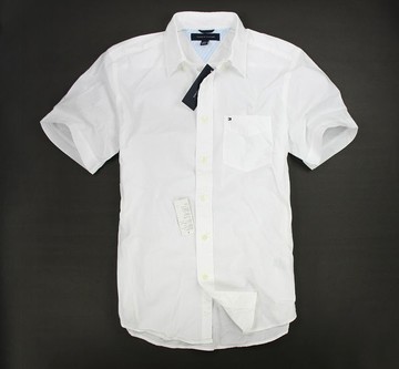 美國百分百【全新真品】Tommy Hilfiger 春夏款 男 素面 短袖 襯衫 薄 上衣 TH 白色 XXL號 超取